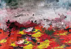 Ghost flying over abstract landscape