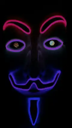 Colorful V for Vendetta mask with glowing eyes