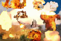 Multiple explosions in a desert