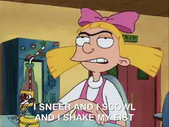 Helge sneers and shakes his fist