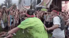 Crowd opens up a mosh pit