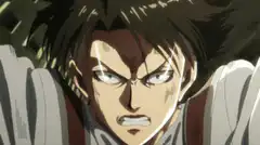 Eren Yeager attacks with swords