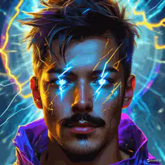 Man with glowing lightning eyes