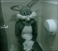 Bugs Bunny sitting on a toilet