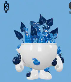 3D animated white bowl with blue fruit