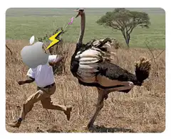 Apple logo head man running from ostrich