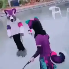 furry with gun in empty pool