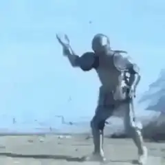 knight dancing on beach