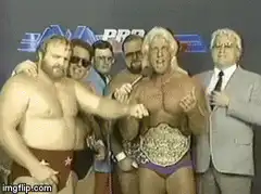 Wrestlers and manager team hand stack