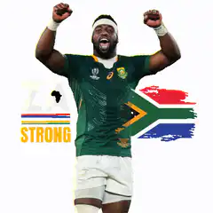 South African rugby player celebrating ZA Strong