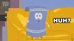Towel with confused face saying huh