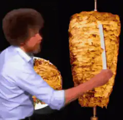 Bob Ross carving a doner kebab