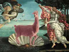 Pink llama on Venus birth shell