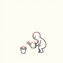 Stick figure waters pot grows giraffe