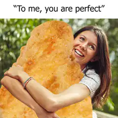 Woman hugging a giant fried food