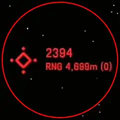 Red targeting reticle with distance