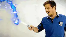 Man draws middle finger with magic wand