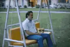 Man sitting with floating coffee cups