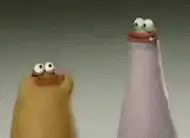 Two sock puppets singing