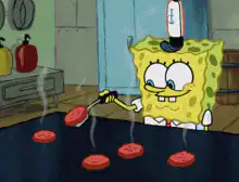 SpongeBob flips a burger patty