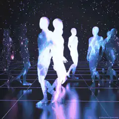 Galaxy people dancing on a grid