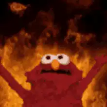 Elmo surrounded by fire