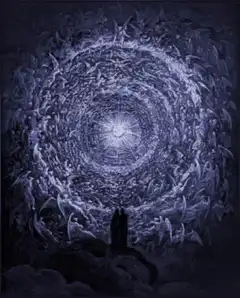 Two figures watching a swirling vortex of souls