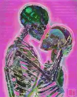 Colorful skeletons hugging