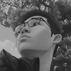 Anime boy looking up in black and white