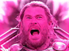 Thor screaming in pink light