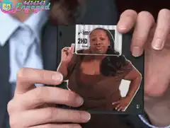 Woman on floppy disk