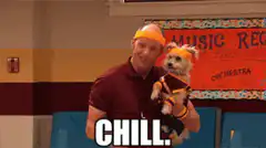 Man and dog saying chill