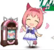 Pink-haired anime girl dancing with jukebox