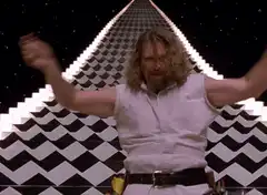 The Dude dances on the checkerboard