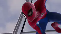 Spider-Man clinging to a window
