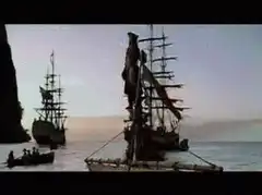 Pirate ship docked at harbor