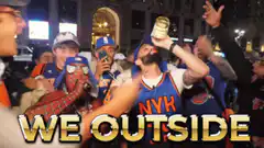 Crowd celebrating with We Outside text
