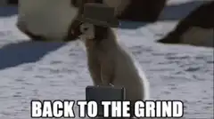 Penguin with hat and briefcase back to the grind