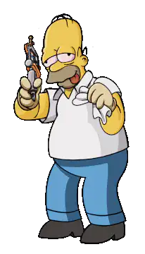 Homer Simpson sweating with a gun