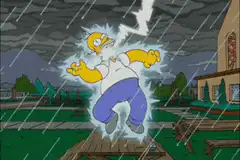 Homer Simpson getting struck by lightning