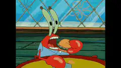 Mr. Krabs eating a Krabby Patty