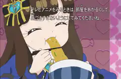 Anime girl eating noodles with eyes open