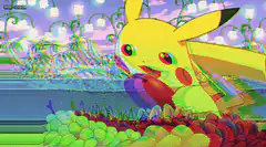Pikachu eating fruit