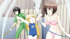 anime girls playing with water hose