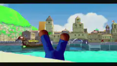 Mario falls backwards near Princess Peach