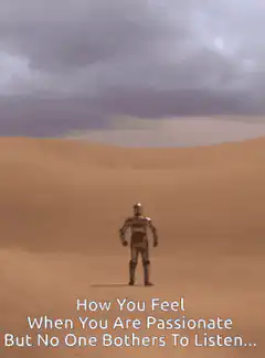 Man in desert shrugging