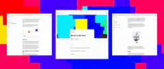 Three browser windows on colorful background