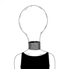 Lightbulb head with growing and wilting flowers