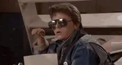 Marty McFly takes off sunglasses woah