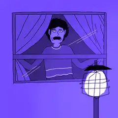 Man looks out window at bug zapper